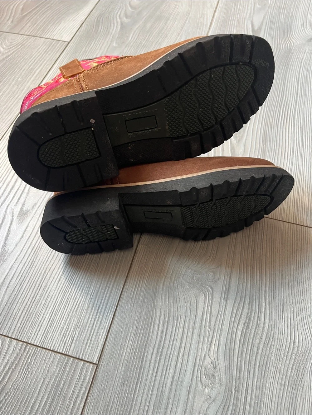 Kids Brown Suede & Pink Western Cowboy Boots